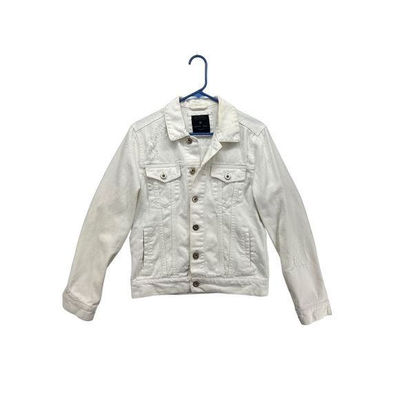 Zara Jackets & Coats Zara Man Jean Jacket White Distressed Small Cotton Basic Light Jacket